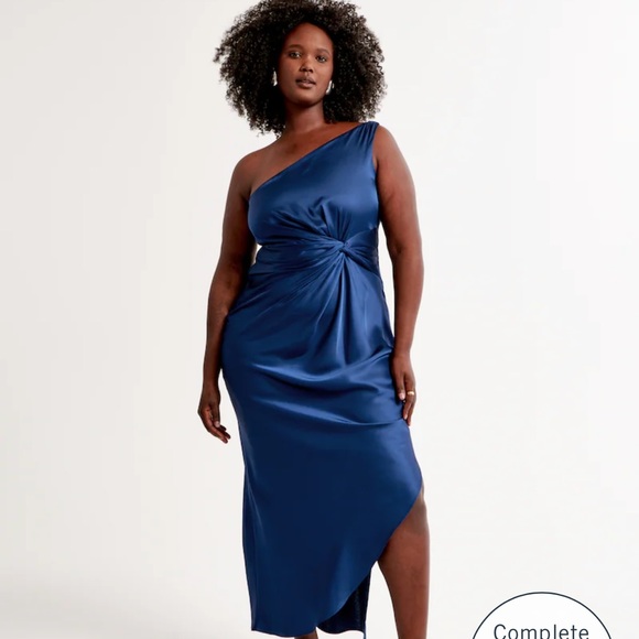 Abercrombie & Fitch One-Shoulder Satin Knotted Midi Dress Royal Blue Medium New - Picture 1 of 16
